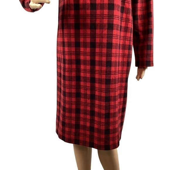 Talbots Tartan Plaid Shift Dress Size M Red Long Sleeve - Picture 3 of 7